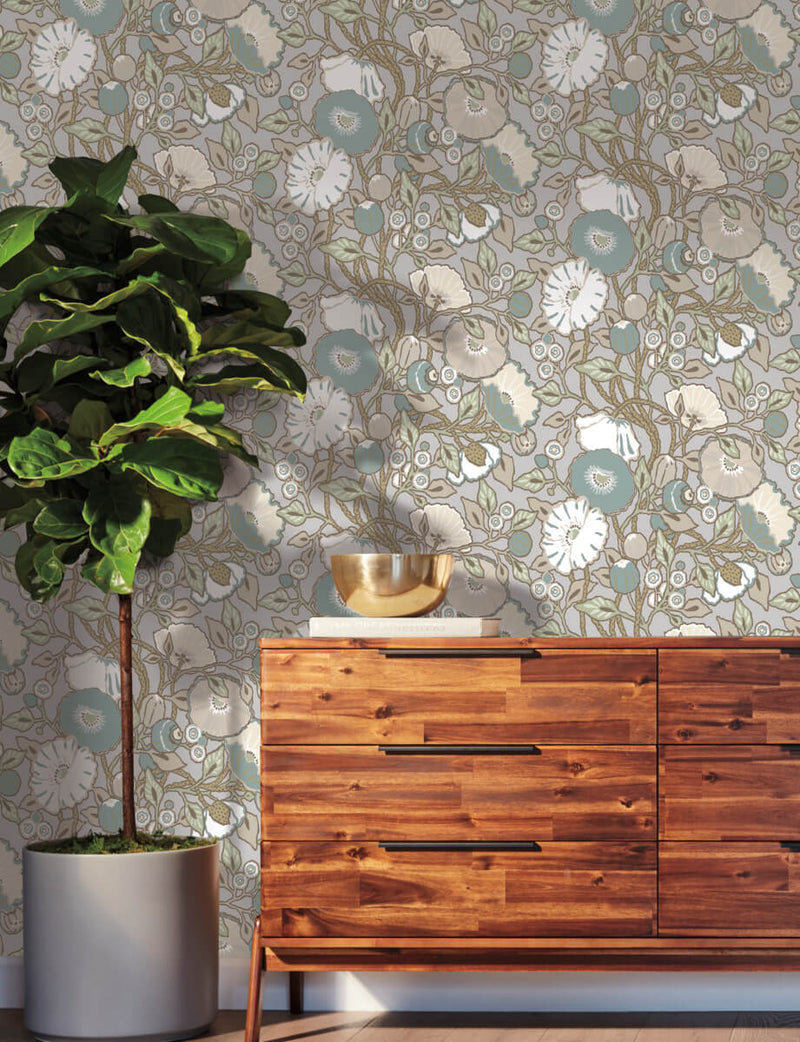 media image for Vincent Poppies Heather Wallpaper from the Greenhouse Collection by York Wallcoverings 265