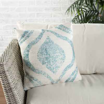 product image for cymbal indoor outdoor geometric teal cream pillow by nikki chu 5 25