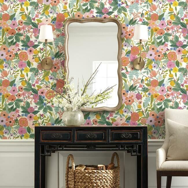 media image for Garden Party Wallpaper in Coral and Orange from the Rifle Paper Co. Collection by York Wallcoverings 218