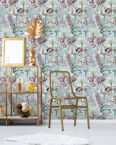 product image for Garden of Eden Wallpaper in Aquamarine from the Florilegium Collection by Mind the Gap 94