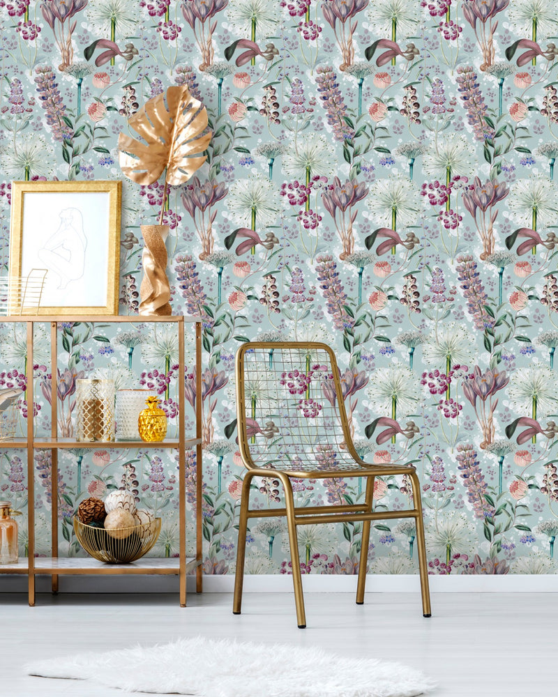 media image for Garden of Eden Wallpaper in Aquamarine from the Florilegium Collection by Mind the Gap 288