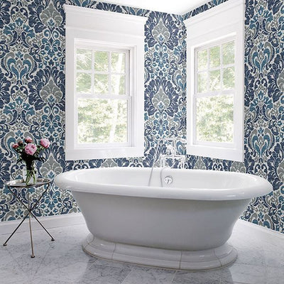 product image for Garden of Eden Damask Wallpaper in Blue from the Celadon Collection by Brewster Home Fashions 50