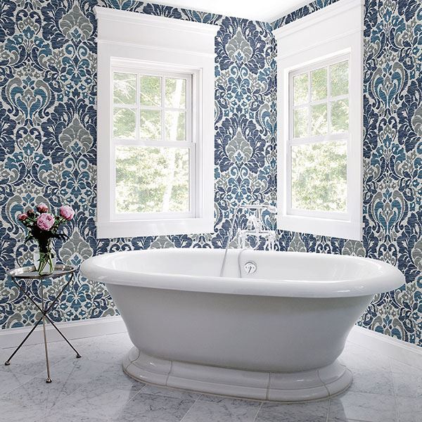 media image for Garden of Eden Damask Wallpaper in Blue from the Celadon Collection by Brewster Home Fashions 25