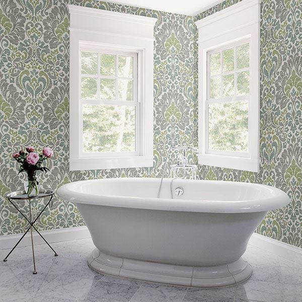 media image for Garden of Eden Damask Wallpaper in Green from the Celadon Collection by Brewster Home Fashions 28