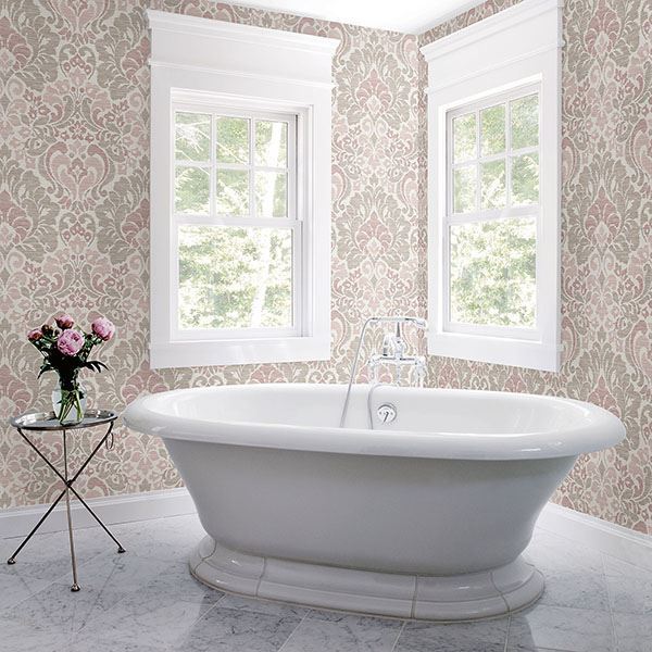 media image for Garden of Eden Damask Wallpaper in Pink from the Celadon Collection by Brewster Home Fashions 225