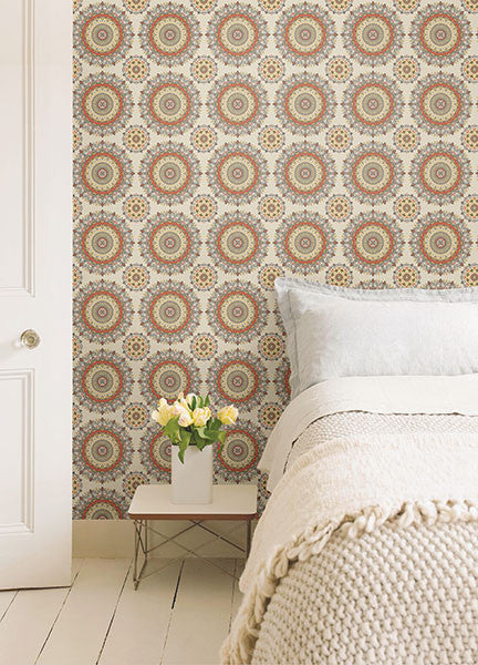 media image for Gemma Coral Boho Medallion Wallpaper from the Kismet Collection by Brewster Home Fashions 22