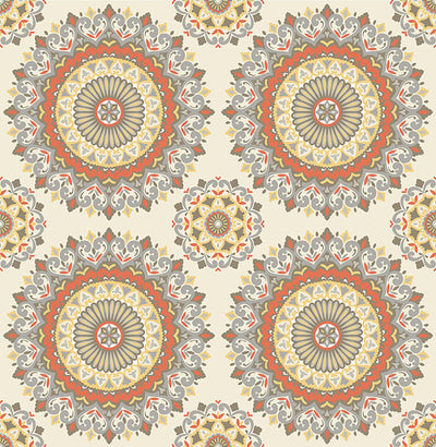 product image of sample gemma coral boho medallion wallpaper from the kismet collection by brewster home fashions 1 523