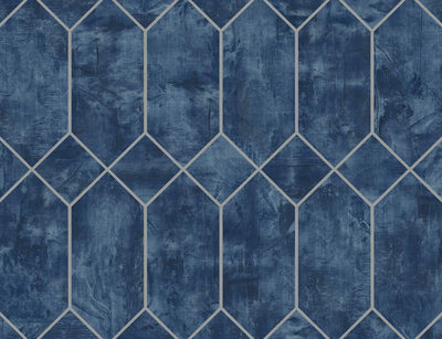 product image for Geo Faux Wallpaper in Denim Blue and Metallic Silver from the Living With Art Collection by Seabrook Wallcoverings 96