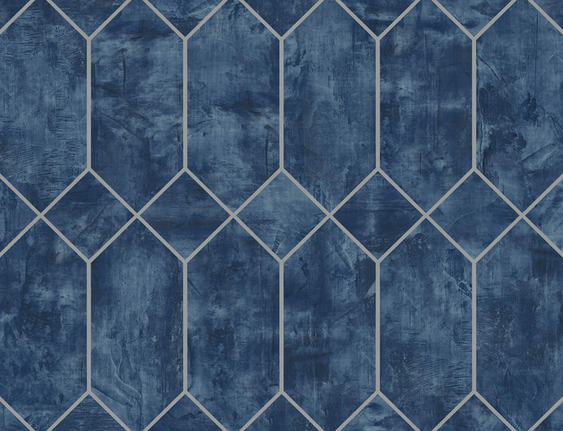 media image for Geo Faux Wallpaper in Denim Blue and Metallic Silver from the Living With Art Collection by Seabrook Wallcoverings 293