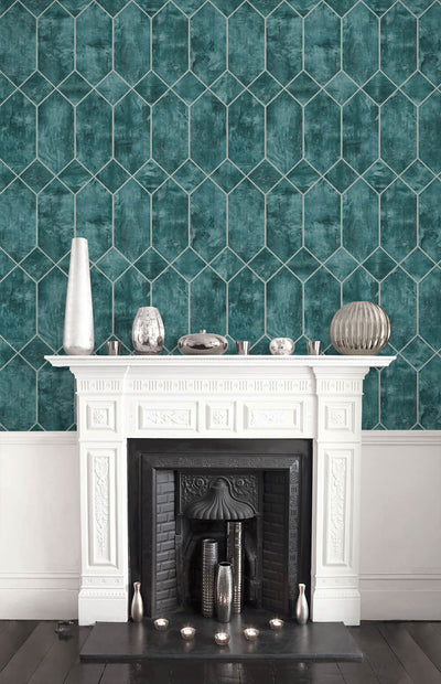 product image for Geo Faux Wallpaper in Emerald and Metallic Silver from the Living With Art Collection by Seabrook Wallcoverings 43