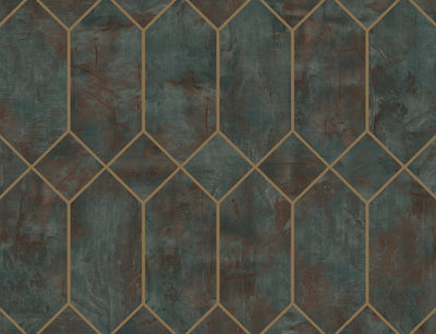 product image of sample geo faux wallpaper in rust forest green and metallic gold from the living with art collection by seabrook wallcoverings 1 585