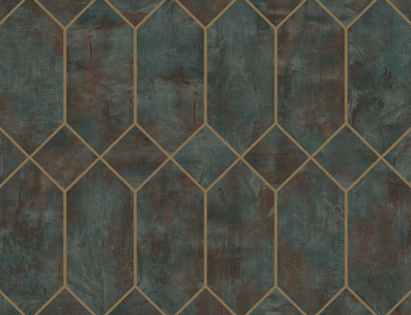 media image for Geo Faux Wallpaper in Rust, Forest Green, and Metallic Gold from the Living With Art Collection by Seabrook Wallcoverings 257