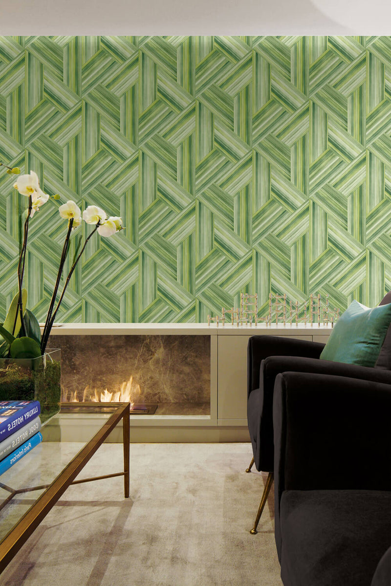 media image for Geo Inlay Wallpaper in Chartreuse and Basil from the Living With Art Collection by Seabrook Wallcoverings 254