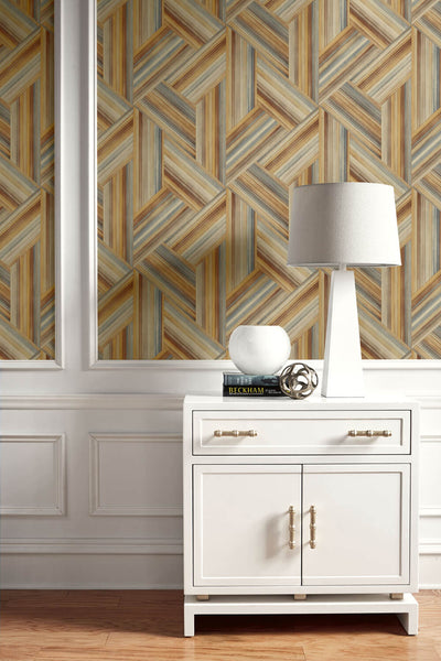product image for Geo Inlay Wallpaper in Saddle Brown and Steel from the Living With Art Collection by Seabrook Wallcoverings 27