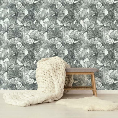 product image for Gingko Leaves Peel & Stick Wallpaper in Black and White by RoomMates for York Wallcoverings 14