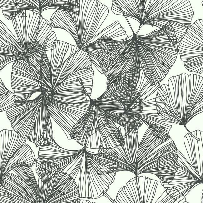 media image for Gingko Leaves Peel & Stick Wallpaper in Black and White by RoomMates for York Wallcoverings 216