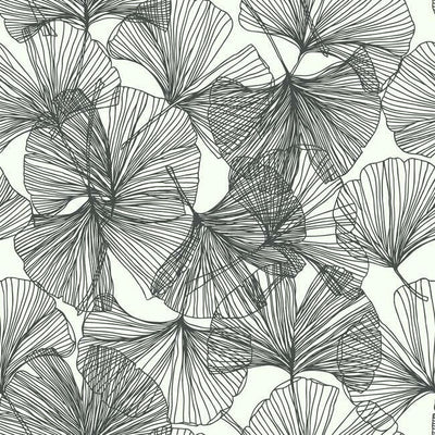 product image of sample gingko leaves peel stick wallpaper in black and white by roommates for york wallcoverings 1 57