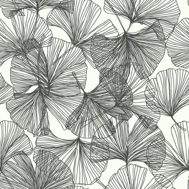 media image for sample gingko leaves peel stick wallpaper in black and white by roommates for york wallcoverings 1 213