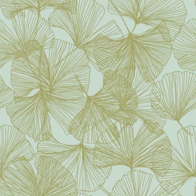 media image for Gingko Leaves Peel & Stick Wallpaper in Green and Gold by RoomMates for York Wallcoverings 285