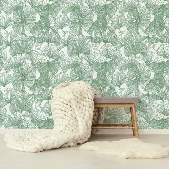 media image for Gingko Leaves Peel & Stick Wallpaper in Green by RoomMates for York Wallcoverings 253