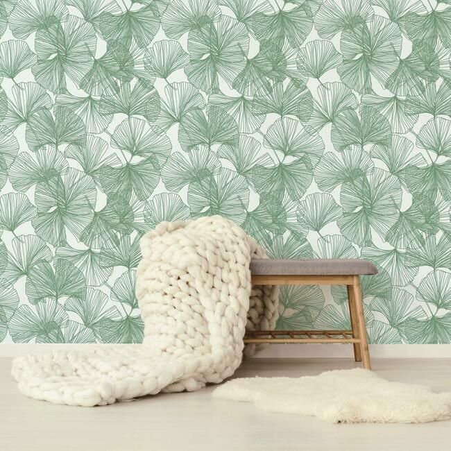 media image for Gingko Leaves Peel & Stick Wallpaper in Green by RoomMates for York Wallcoverings 253