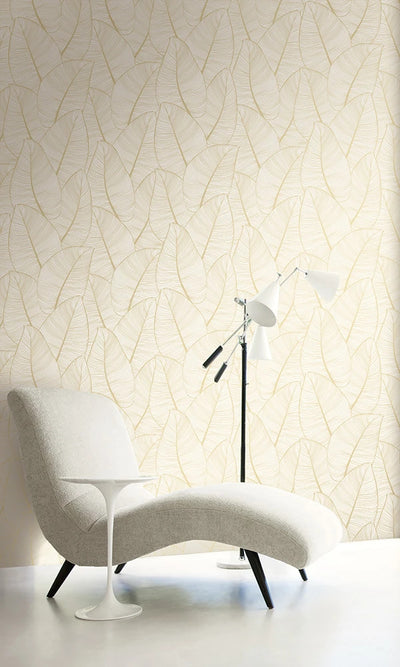 product image for Gold Fine Line Leaves Wallpaper by Walls Republic 7