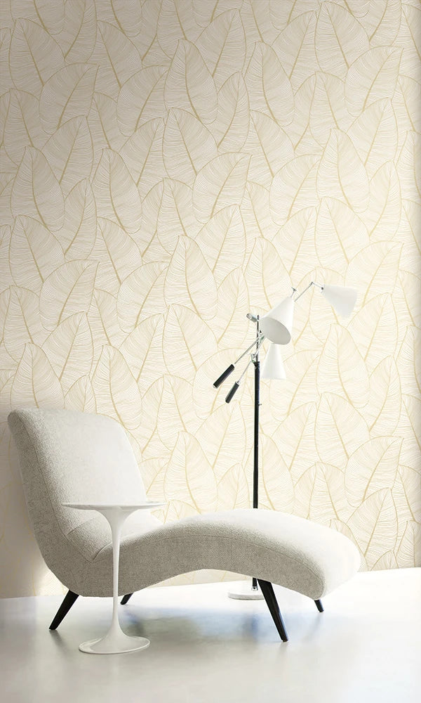 media image for Gold Fine Line Leaves Wallpaper by Walls Republic 28