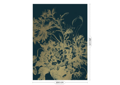 product image for Gold Metallic Wall Mural in Engraved Flowers Blue by Kek Amsterdam 50