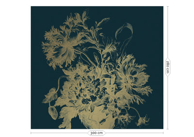 product image for Gold Metallic Wall Mural in Engraved Flowers Blue by Kek Amsterdam 70