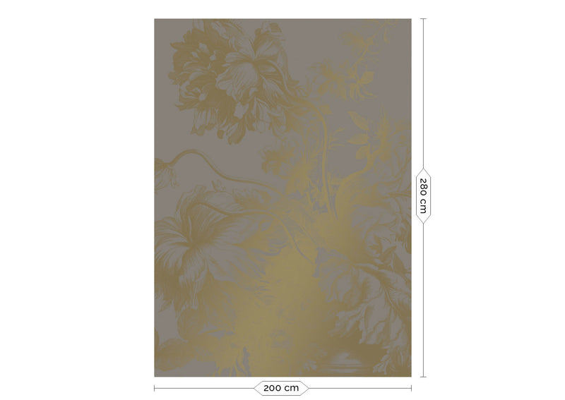 media image for Gold Metallic Wall Mural in Engraved Flowers Grey by Kek Amsterdam 226