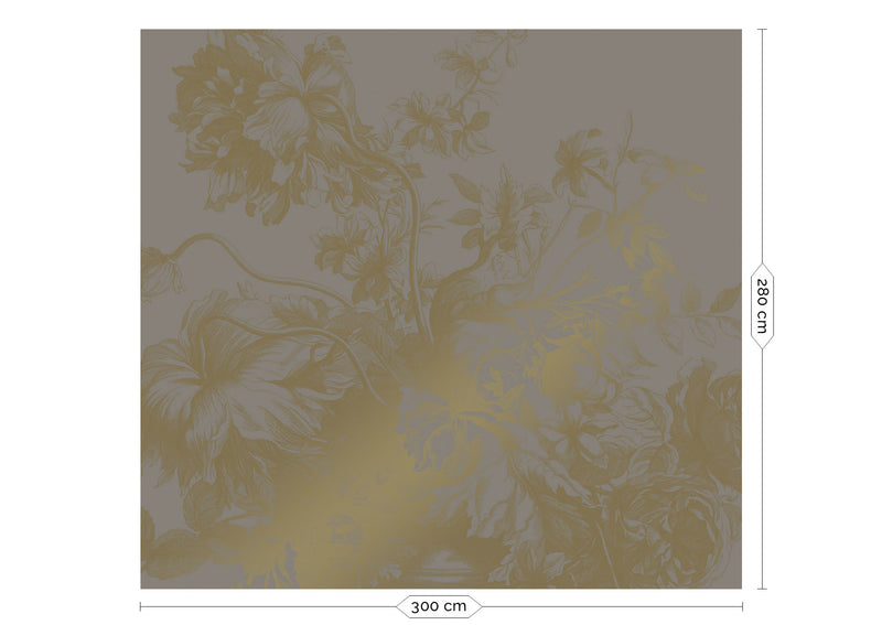 media image for Gold Metallic Wall Mural in Engraved Flowers Grey by Kek Amsterdam 298