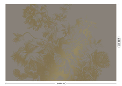 product image for Gold Metallic Wall Mural in Engraved Flowers Grey by Kek Amsterdam 94