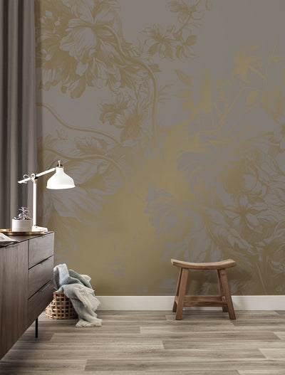 product image for Gold Metallic Wall Mural in Engraved Flowers Grey by Kek Amsterdam 77