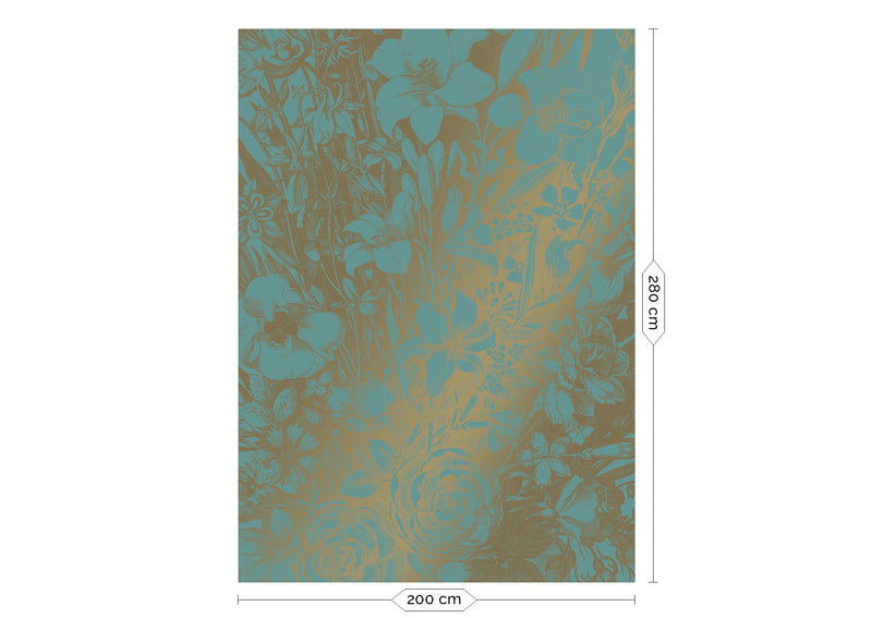 media image for Gold Metallic Wall Mural in Engraved Flowers Mint by Kek Amsterdam 252