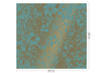 product image for Gold Metallic Wall Mural in Engraved Flowers Mint by Kek Amsterdam 1