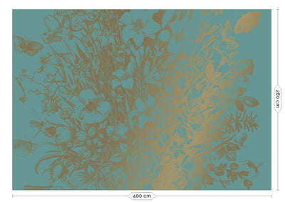 product image for Gold Metallic Wall Mural in Engraved Flowers Mint by Kek Amsterdam 37