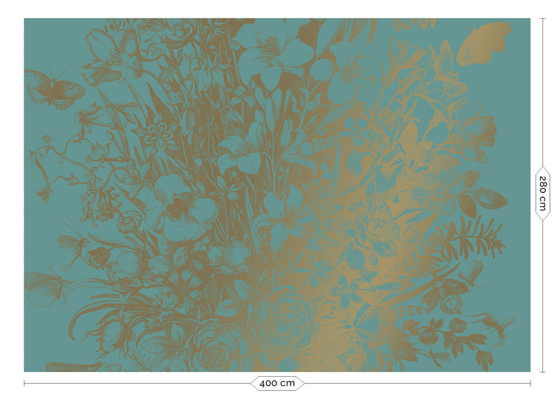 media image for Gold Metallic Wall Mural in Engraved Flowers Mint by Kek Amsterdam 239