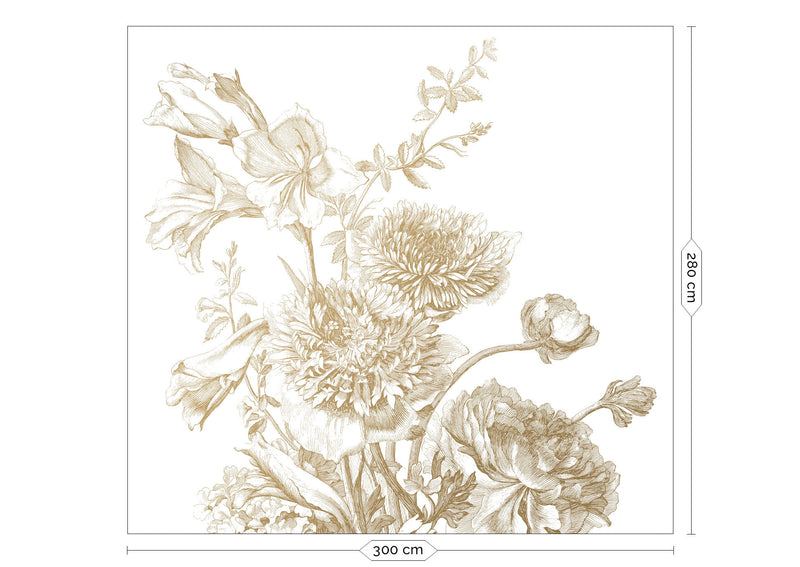 media image for Gold Metallic Wall Mural in Engraved Flowers White by Kek Amsterdam 277