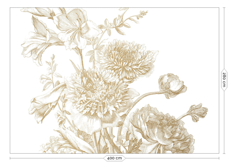 media image for Gold Metallic Wall Mural in Engraved Flowers White by Kek Amsterdam 294