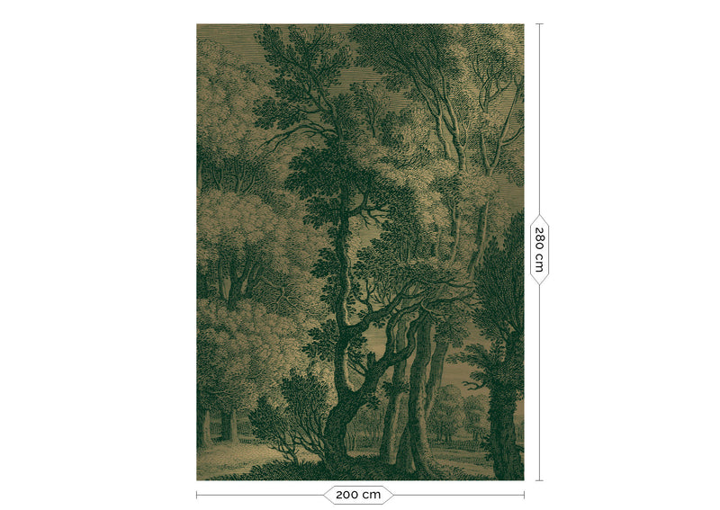 media image for Gold Metallic Wall Mural in Engraved Landscapes Green by Kek Amsterdam 243