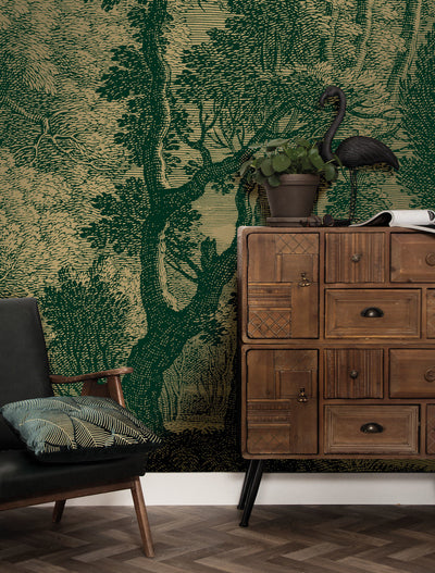product image of Gold Metallic Wall Mural in Engraved Landscapes Green by Kek Amsterdam 594