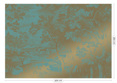 product image for Gold Metallic Wall Mural in Engraved Landscapes Mint by Kek Amsterdam 62