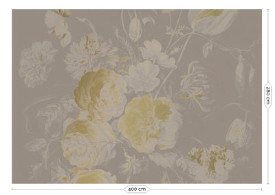 product image for Gold Metallic Wall Mural in Golden Age Flowers Grey by Kek Amsterdam 84