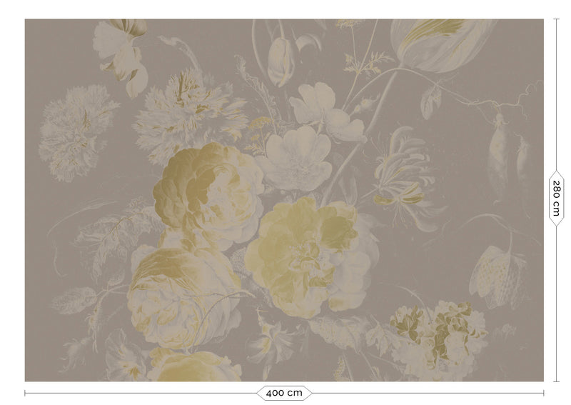 media image for Gold Metallic Wall Mural in Golden Age Flowers Grey by Kek Amsterdam 220