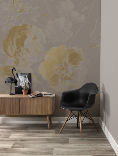 product image for Gold Metallic Wall Mural in Golden Age Flowers Grey by Kek Amsterdam 80