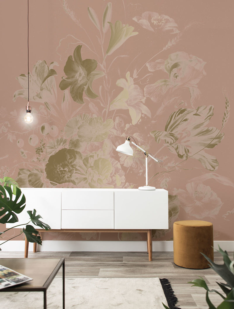 media image for Gold Metallic Wall Mural in Golden Age Flowers Nude by Kek Amsterdam 230