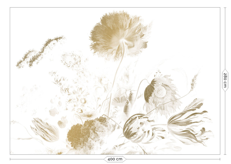 media image for Gold Metallic Wall Mural in Golden Age Flowers White by Kek Amsterdam 290