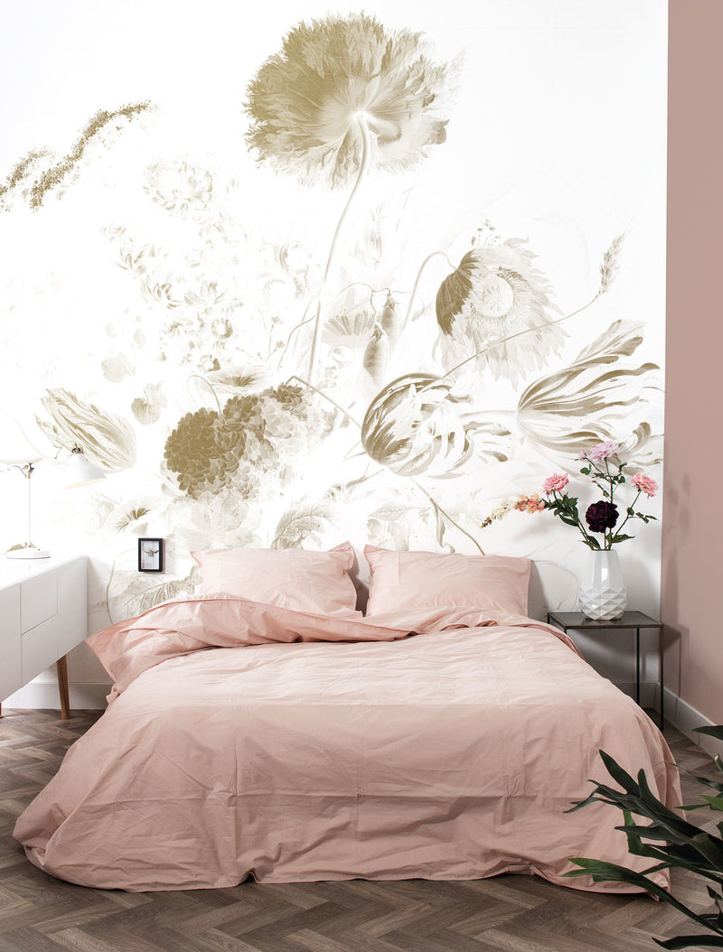 media image for Gold Metallic Wall Mural in Golden Age Flowers White by Kek Amsterdam 215
