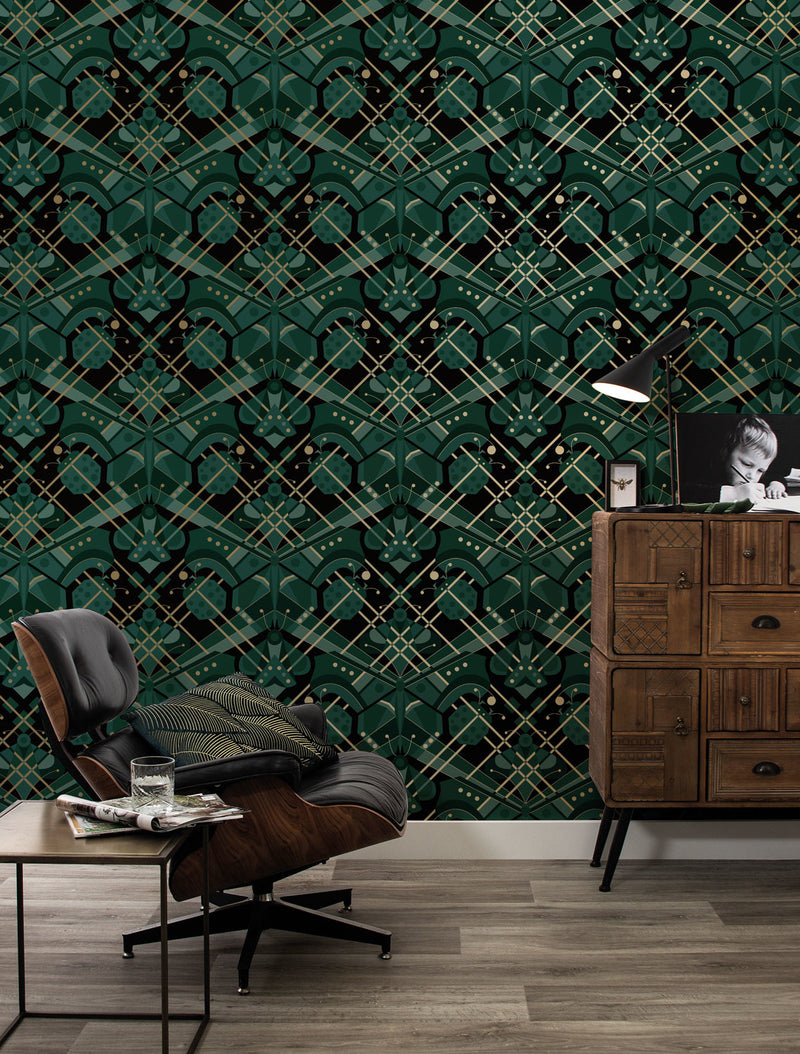 media image for Gold Metallic Wallpaper Art Deco Animaux in Butterfly Green by Kek Amsterdam 236