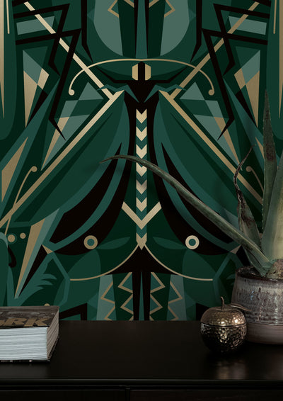 product image for Gold Metallic Wallpaper Art Deco Animaux in Grasshopper Green by Kek Amsterdam 61